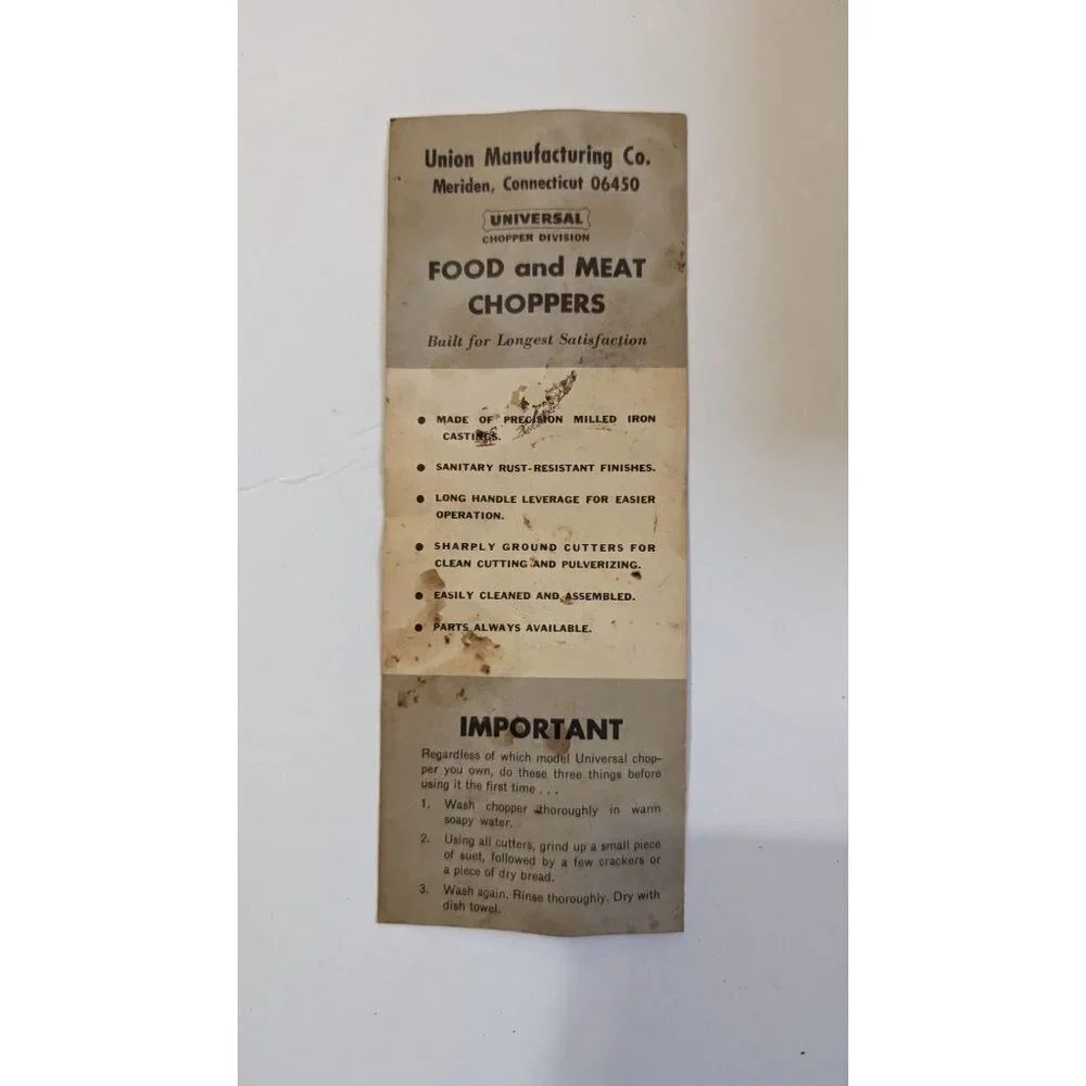 Vintage‎ Climax 51 Food Meat Chopper Universal Union Mfg Co No 1551 Box Manual